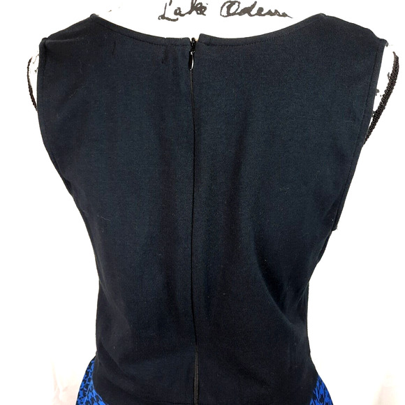 Vtg Apple Bottoms Y2K Cut Out Peplum Pencil Dress Large Blue Black Houndstooth - Picture 10 of 16